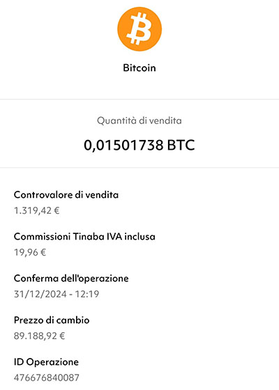 Vendita BTC su Tinaba - Dettaglio